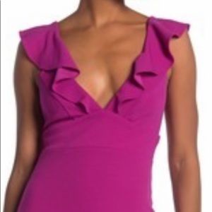 Ruffle very low cut v neck mini dress large